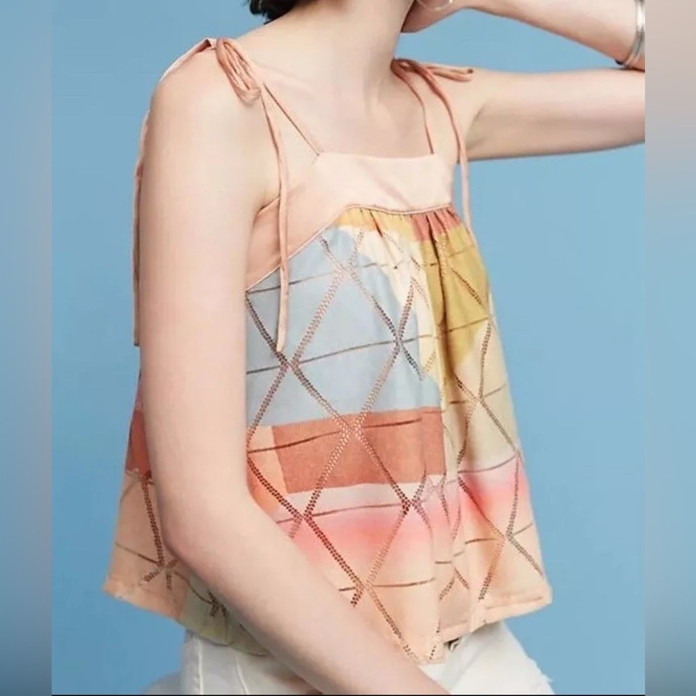 Anthropologie Akemi + Kin Abstract Tie Sleeve Geo Blouse Size Small